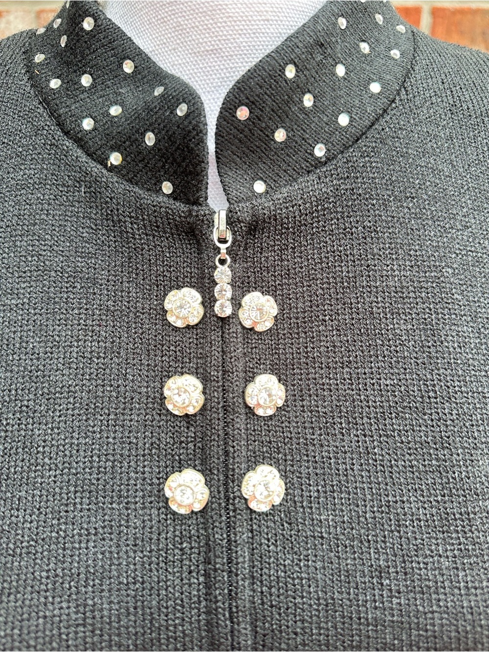 NWOT San Remo Full Zip Black Embellished Mock-Neck Women’s Cardigan - Picture 2 of 10